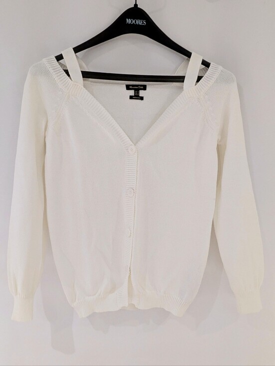 Massimo Dutti Sweaters - Massimo Dutti Off Shoulder V Neck Cardigan Off White Knit Button-Front Sweater
